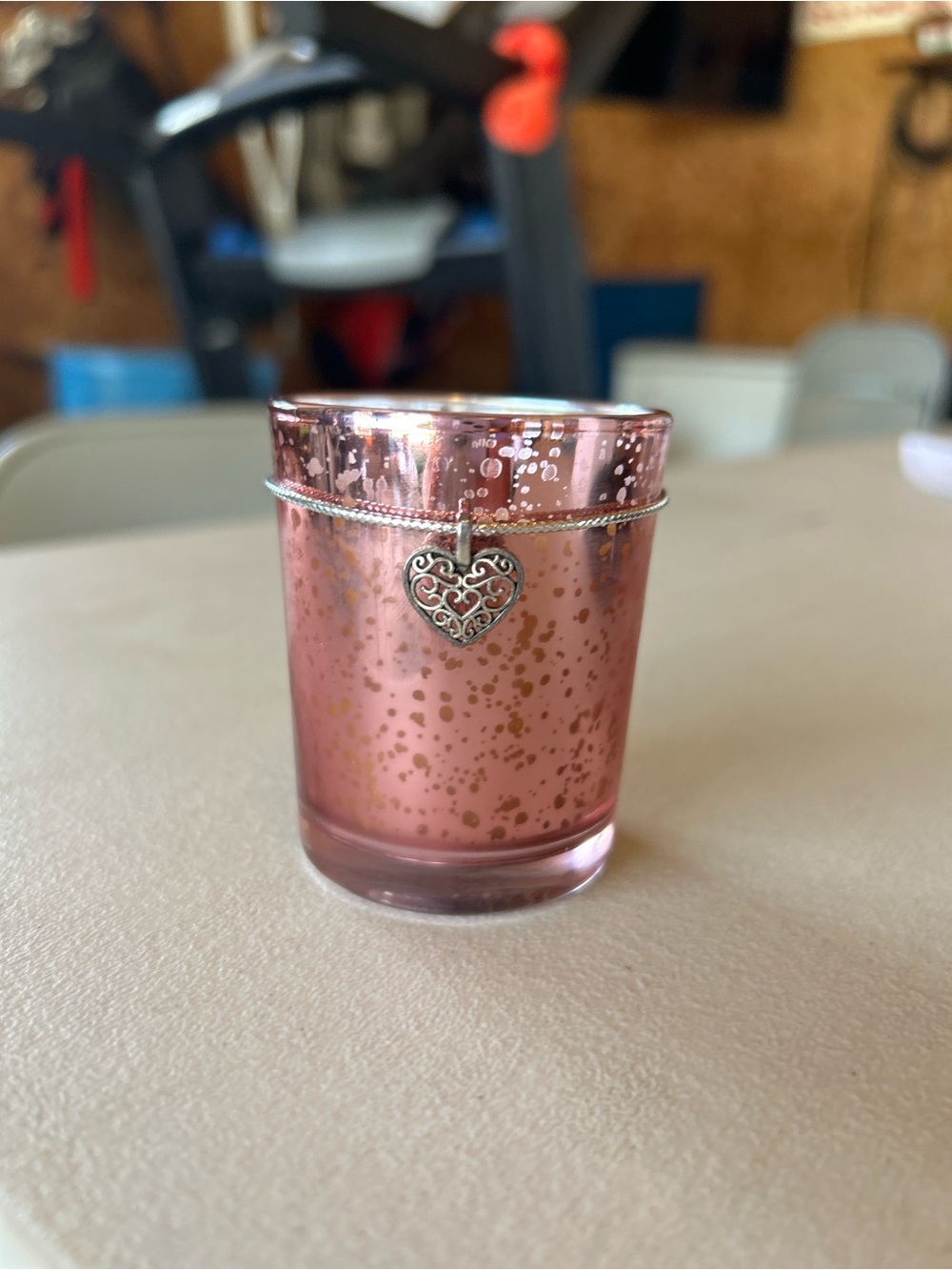 Vanilla Scented Beeswax Candle-Pink Mercury Jar with Heart Charm 3 oz